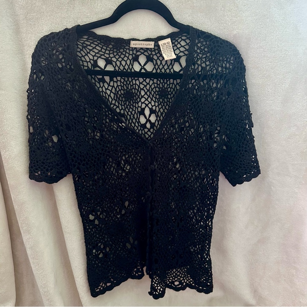 Black Short Sleeved Knit Cardigan